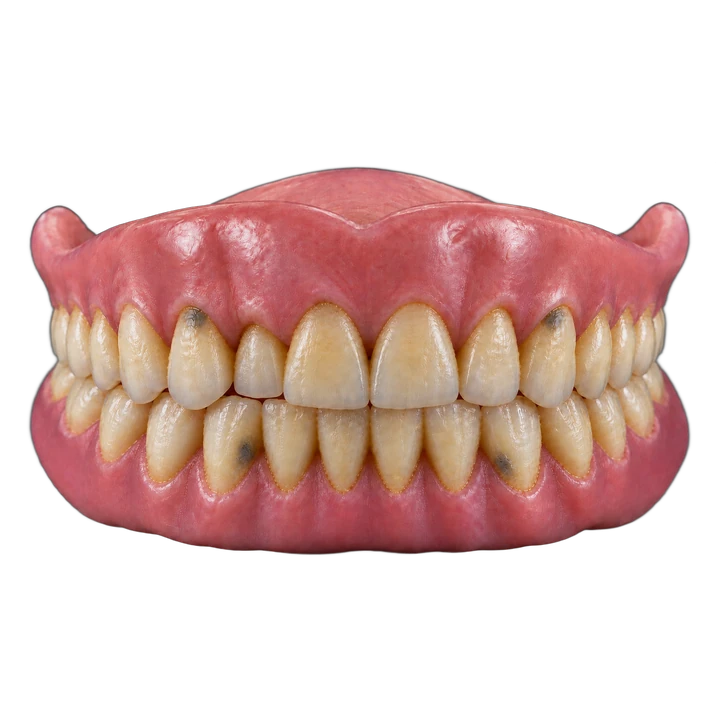 Dentadura com dentes amarelados e manchados